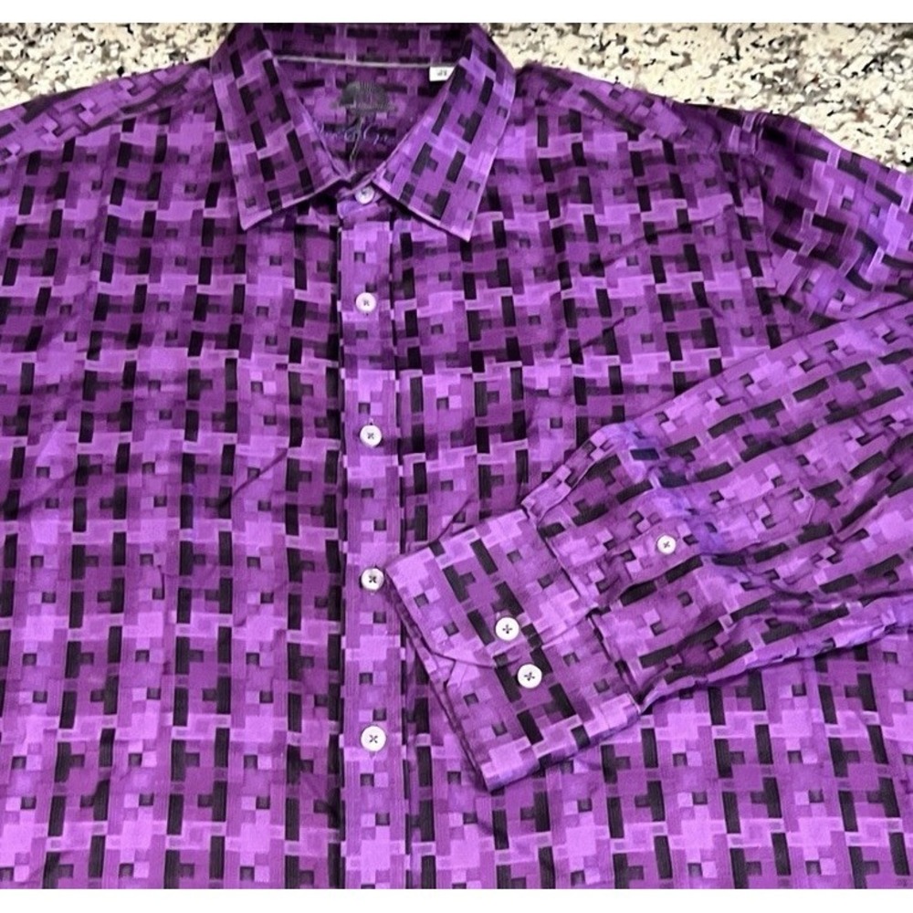 Robert Graham Pepys Street Long Sleeve Button Shirt Purple Mens Classic Fit XL